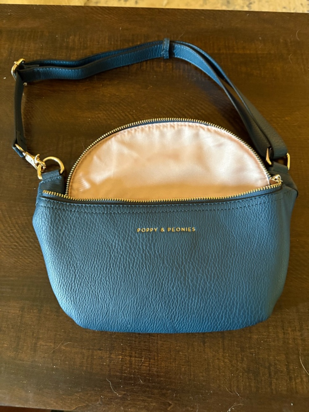 Poppy & Peonies Navy Crossbody Bag with Nude Interior